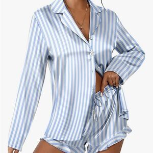 Cute Blue and White Striped Women's Pajama Set